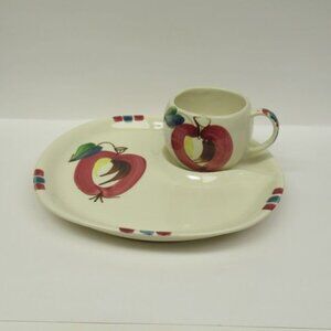 Purinton Pottery Slip Ware OPEN APPLE Snack Plate with Cup - Signed